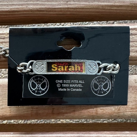 Marvel 1999 Chain Name Bracelet Sarah Spiderman Universal Studios Y2K Silver VTG - Picture 1 of 7